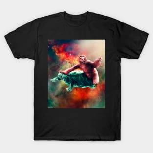 Funny Space Sloth Riding On Turtle T-Shirt